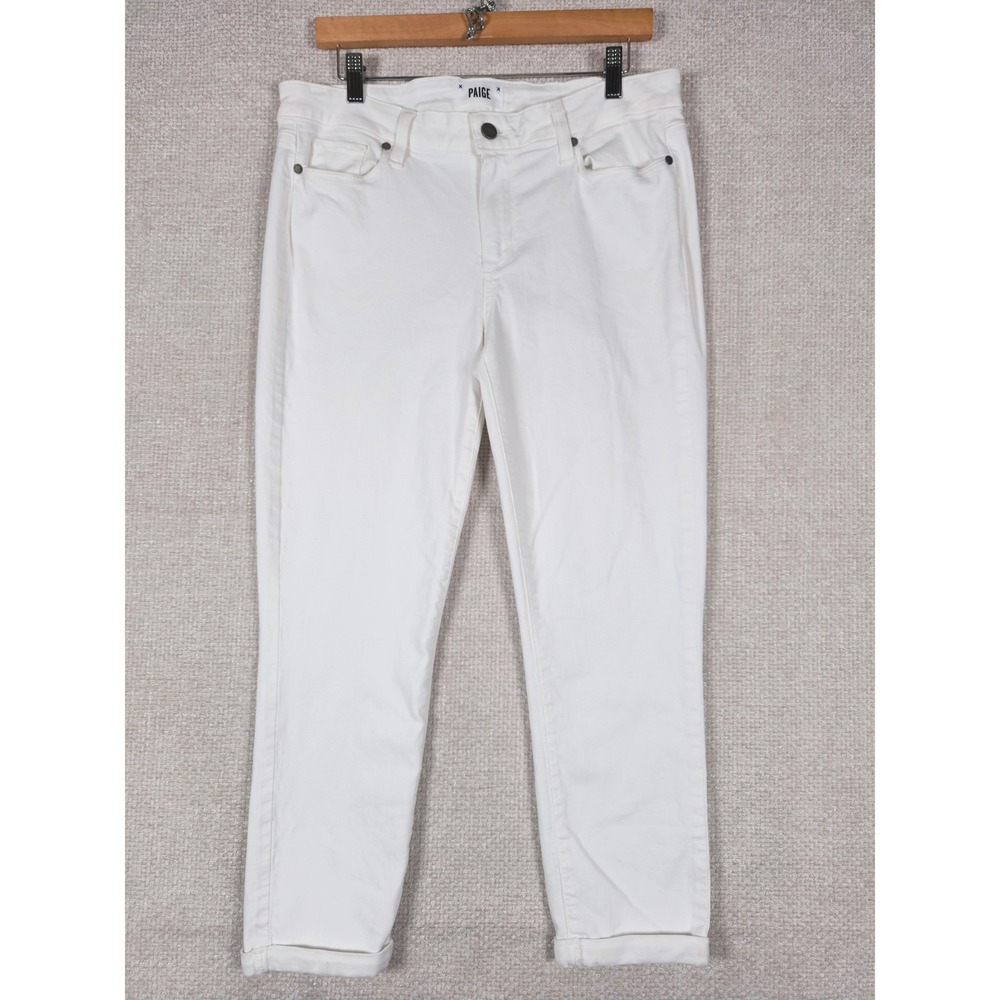 Paige Kylie Crop White Slim Straight Jeans Womens Size 31 Stretch Mid Rise Pants